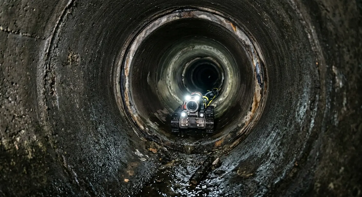 Robotic sewer camera inspecting pipe interior for Sewer Line Repair in Las Flores